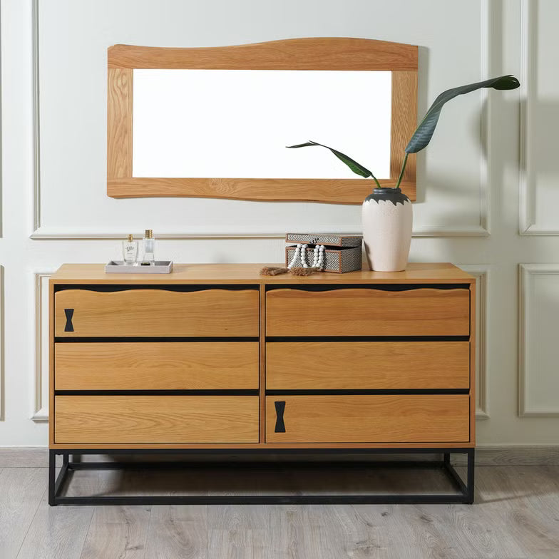 Serelume Dressing Table with Mirror – Antique Oak & Black