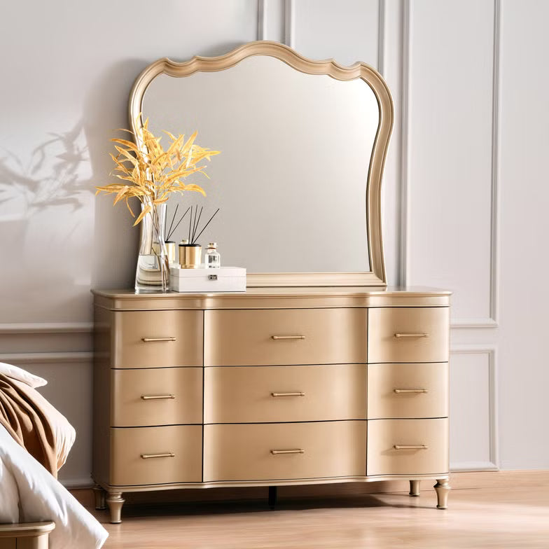 Elegant Engineered Wood Dresser with Mirror – Champagne