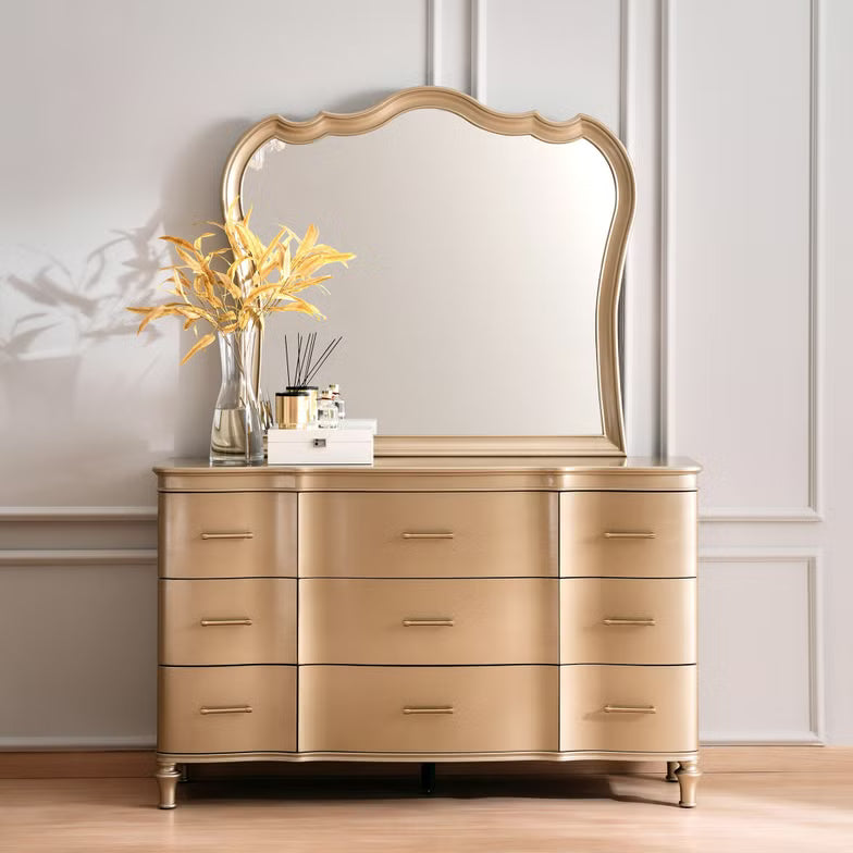 Elegant Engineered Wood Dresser with Mirror – Champagne