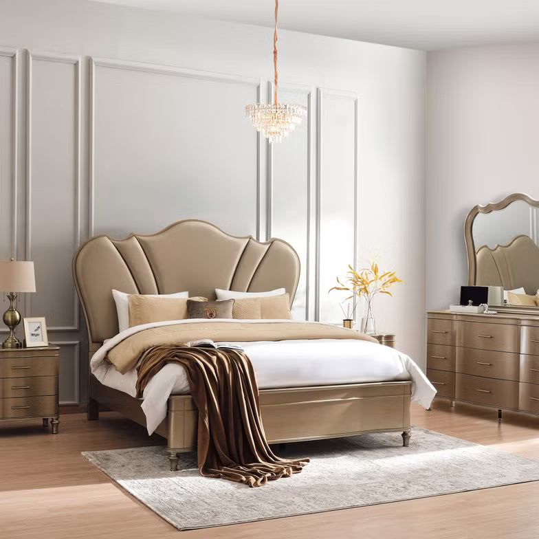 Elegant Engineered Wood Dresser with Mirror – Champagne