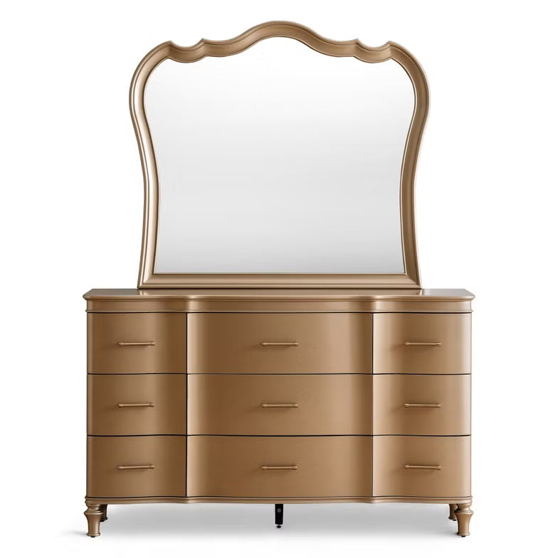 Elegant Engineered Wood Dresser with Mirror – Champagne