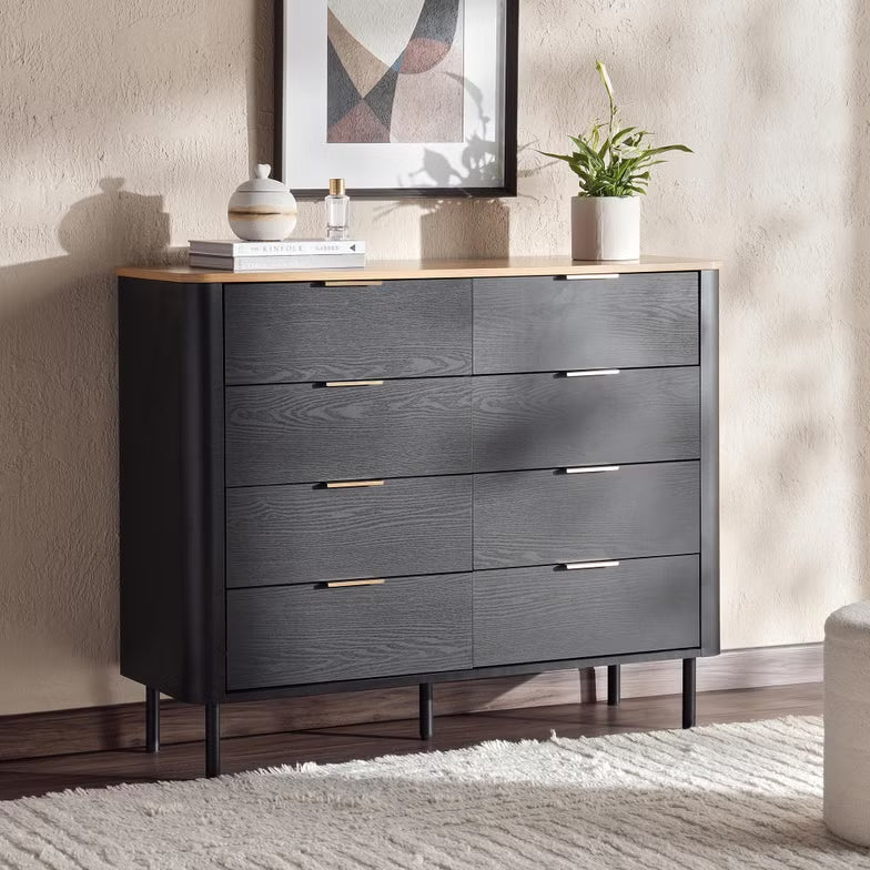 Engineered Wood Dresser with 8 Drawers – Natural Black