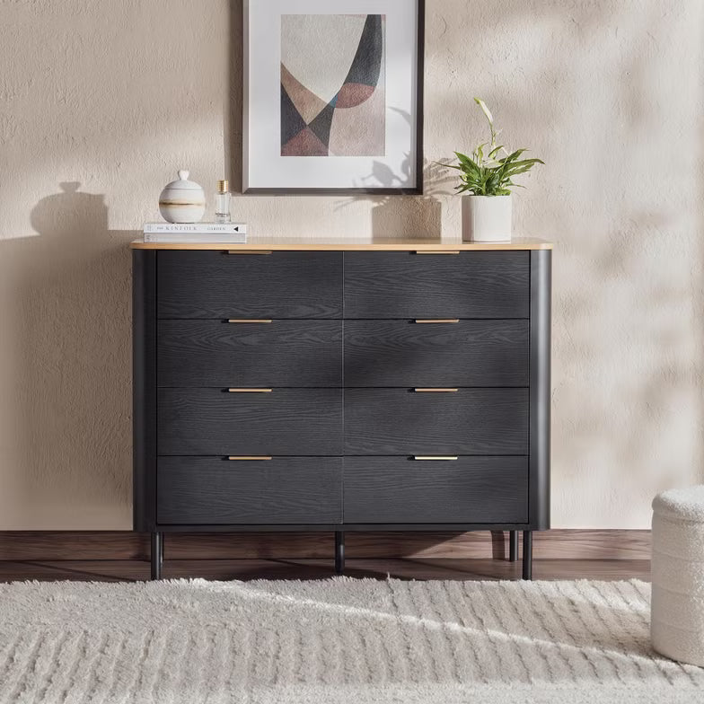 Engineered Wood Dresser with 8 Drawers – Natural Black
