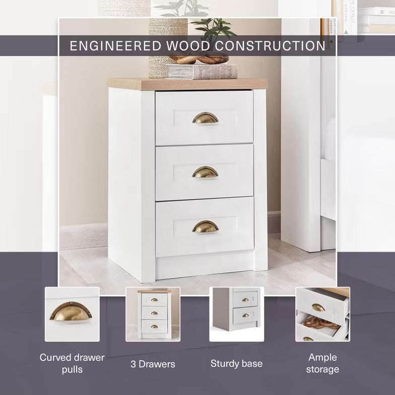 3-Drawer Nightstand – White