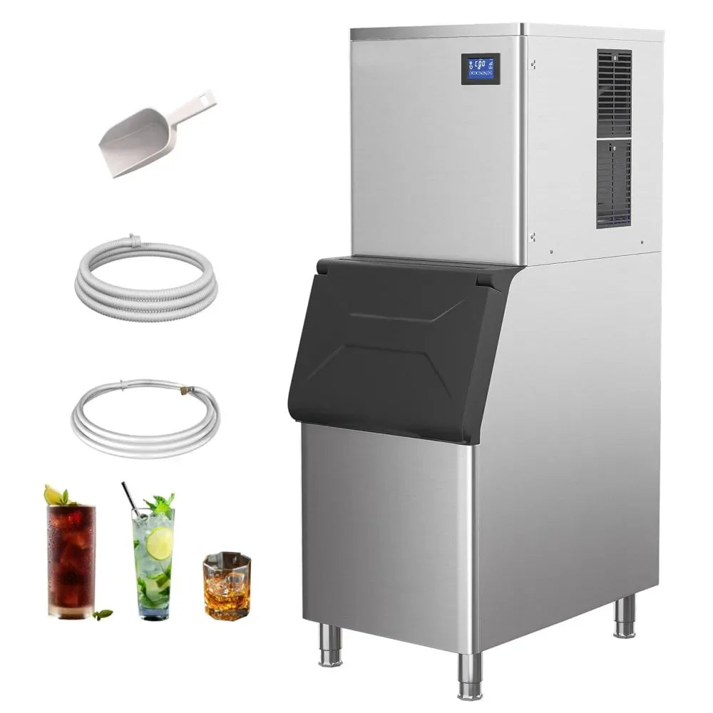 Automatic Ice Maker Machine Make Ice in Minutes – Compact Ice Maker High-Capacity Ice Cube Maker Commercial Ice Maker Machine,1102lbs（500kg）/24 h,440lbs （200kg）Storage Bin,Automatic Cleaning,Blue Ray,Perfect for Bar/Cafe/Restaurant