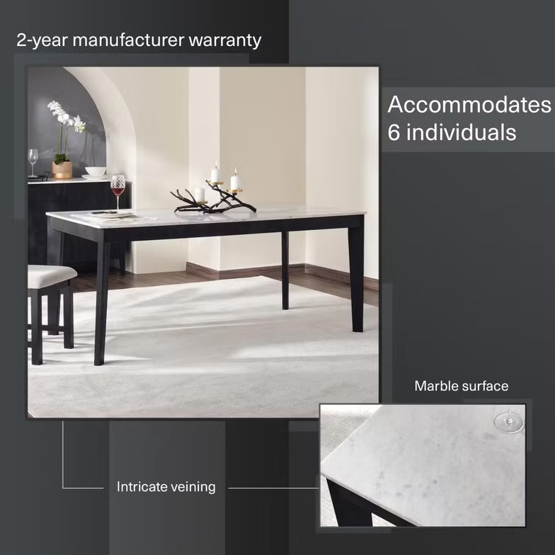 1+6 Seater Marble Dining Set with Elke Chairs – White (Marble Top)
