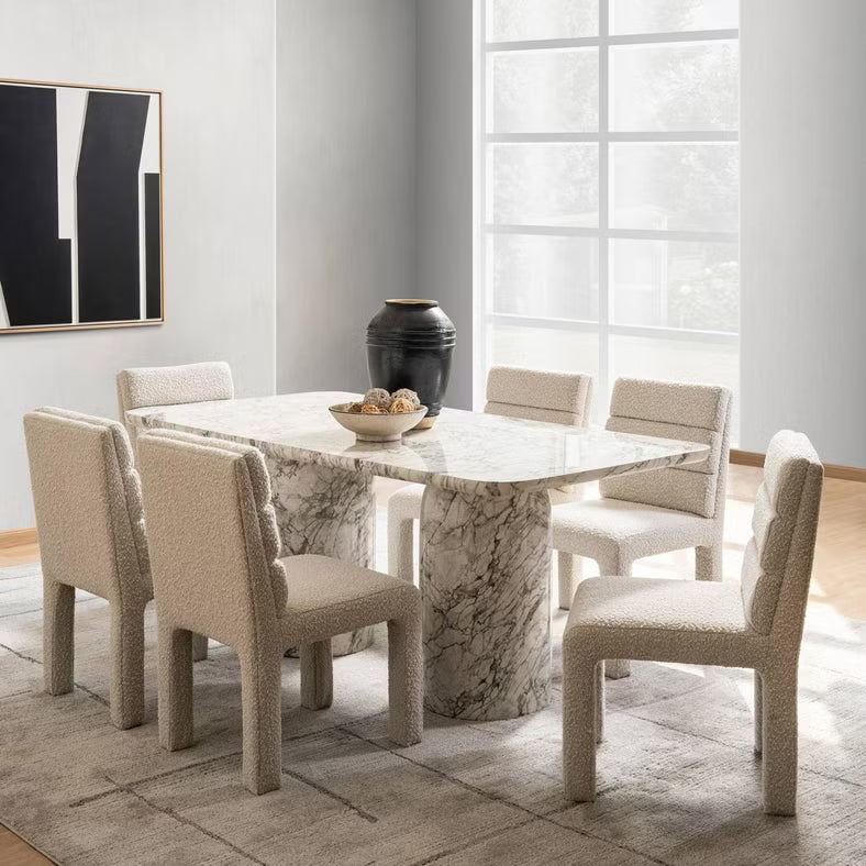 6 Seater Concrete Dining Table – White Grey