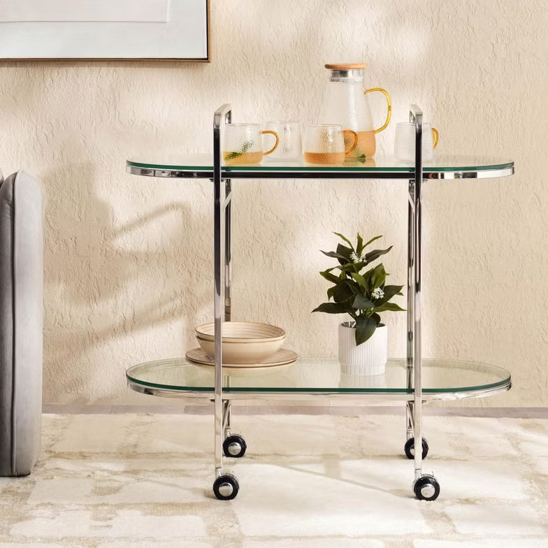 Serving Trolley, Glass & Stainless Steel – Silver