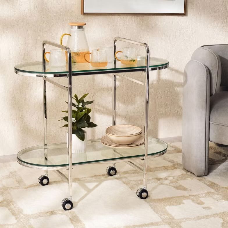 Serving Trolley, Glass & Stainless Steel – Silver