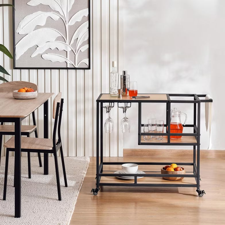 2-Tier Serving Trolley – Melamine – Black/Natural Finish