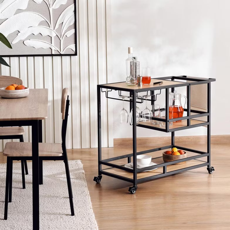 2-Tier Serving Trolley – Melamine – Black/Natural Finish