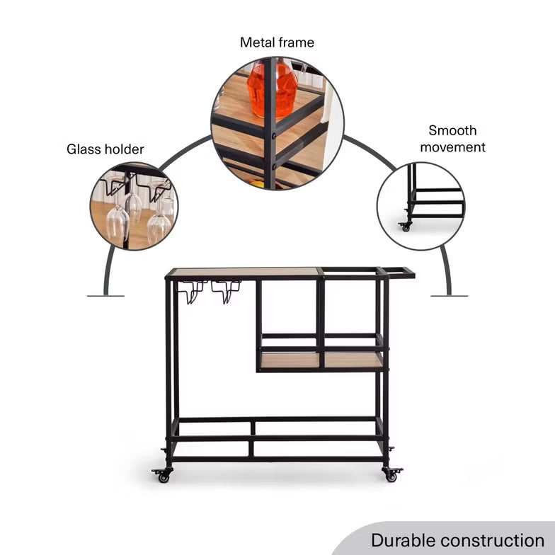 2-Tier Serving Trolley – Melamine – Black/Natural Finish