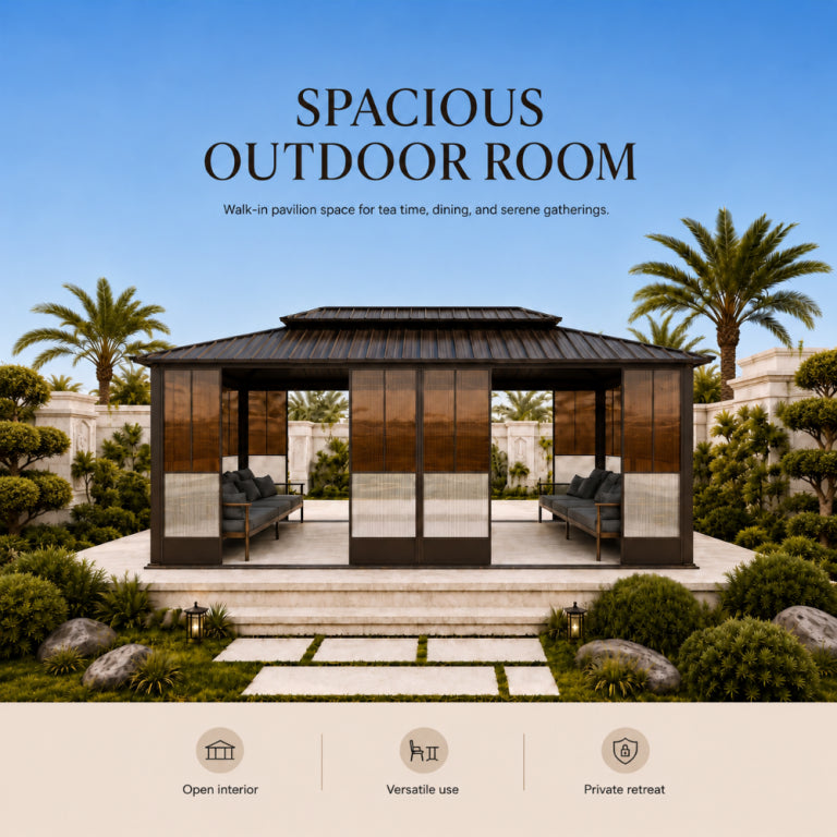 6m x 3.65m Double Hardtop Gazebo with Sliding Polycarbonate Doors | Aluminum Outdoor Solarium & Screen House for Garden, Patio & Villa