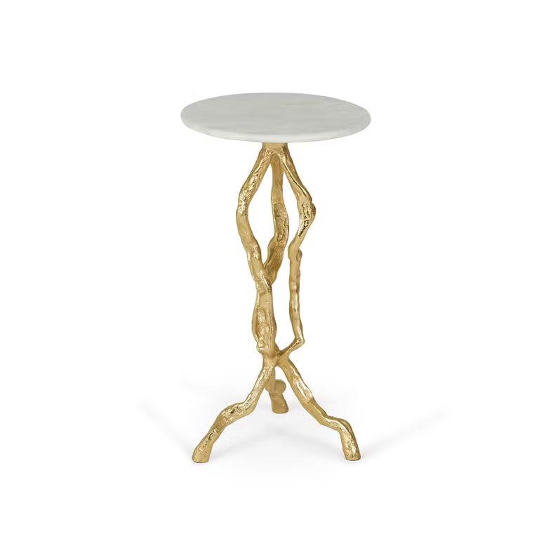 Luxurious Round Accent Table – White Marble Top with Gold Metal Base