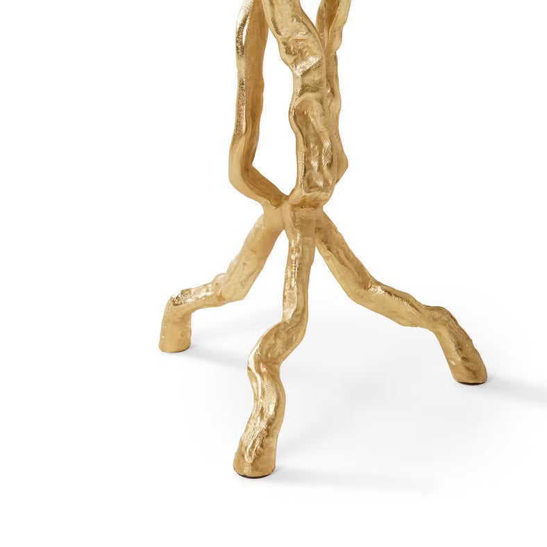 Luxurious Round Accent Table – White Marble Top with Gold Metal Base