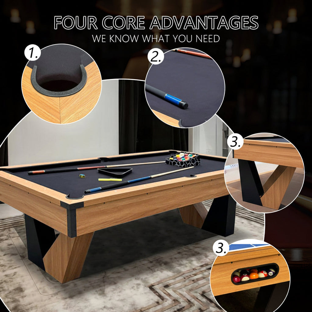 7 ft Pool Table with Wood Finish - Billiards Game Room Table for Adults & Family Billiard Table with Rustic Wood Finish