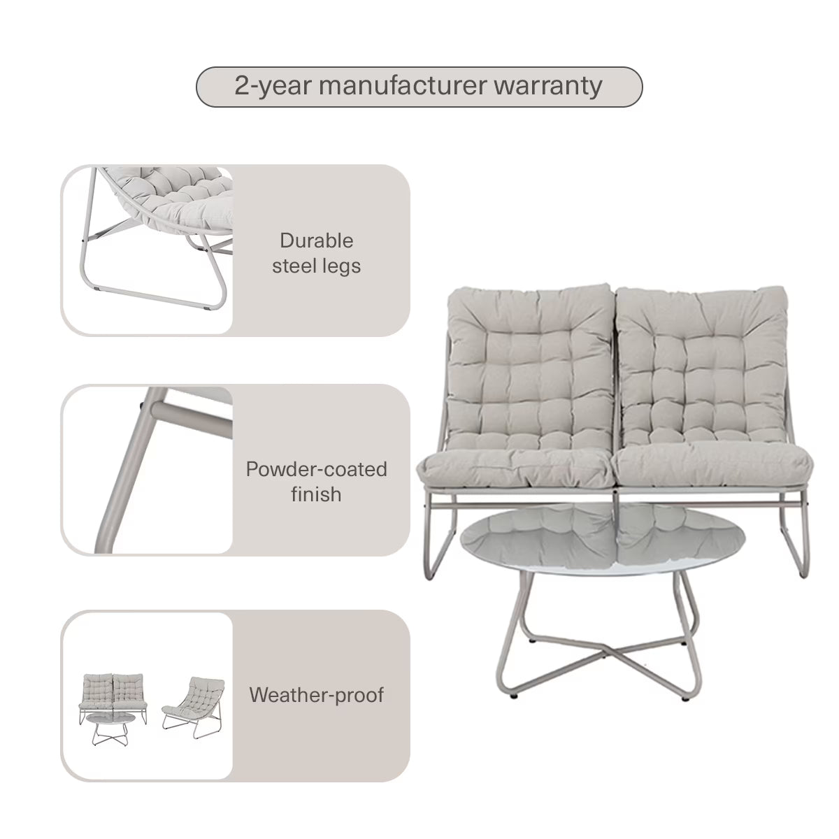 Outdoor Sofa Set (2+1+1+Coffee Table) – Cream