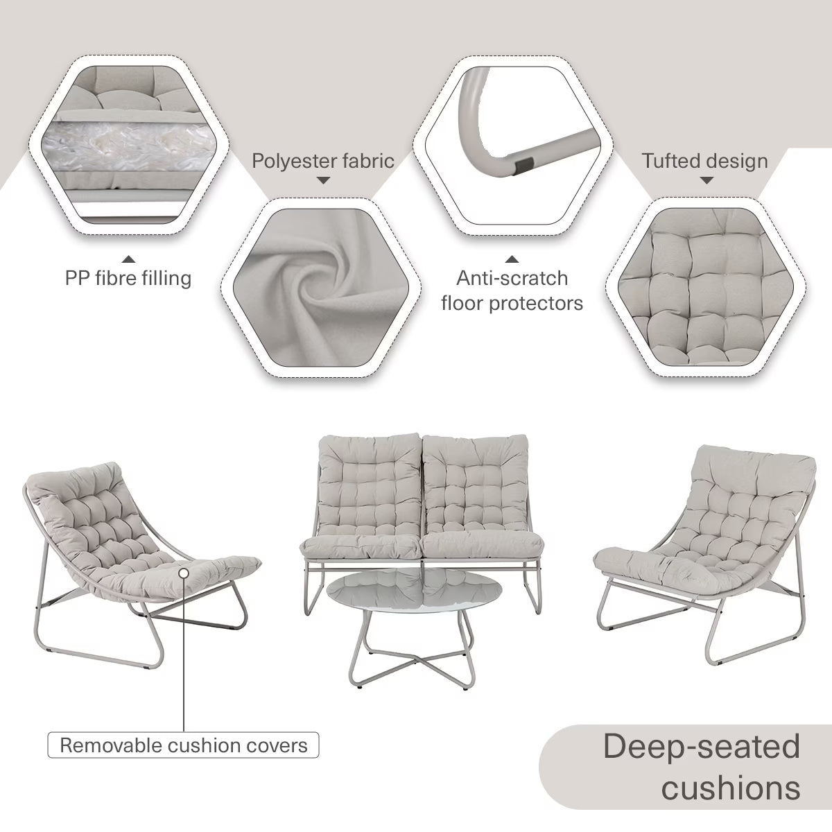 Outdoor Sofa Set (2+1+1+Coffee Table) – Cream