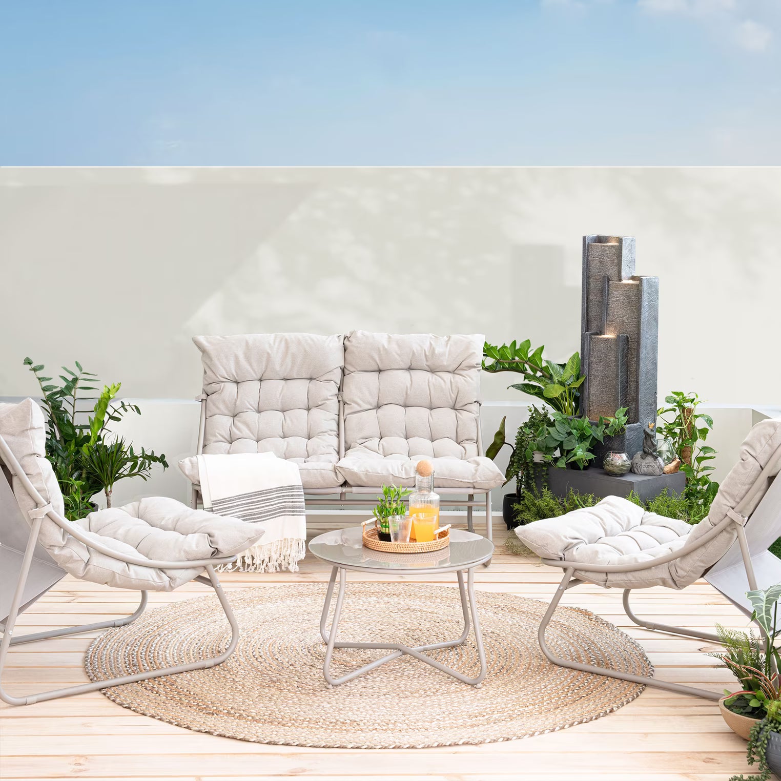 Outdoor Sofa Set (2+1+1+Coffee Table) – Cream