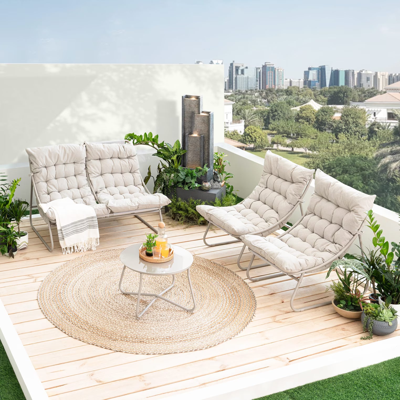 Outdoor Sofa Set (2+1+1+Coffee Table) – Cream