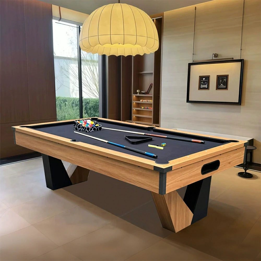 7 ft Pool Table with Wood Finish - Billiards Game Room Table for Adults & Family Billiard Table with Rustic Wood Finish