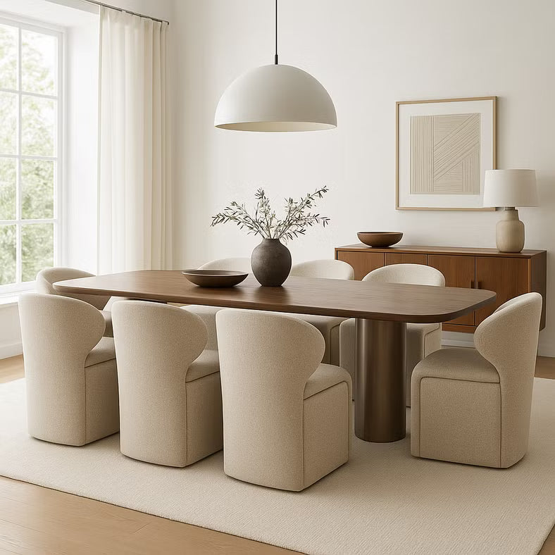 1+8 Seater Dining Set with Hemper Chairs, Engineered Wood Frame – Brown