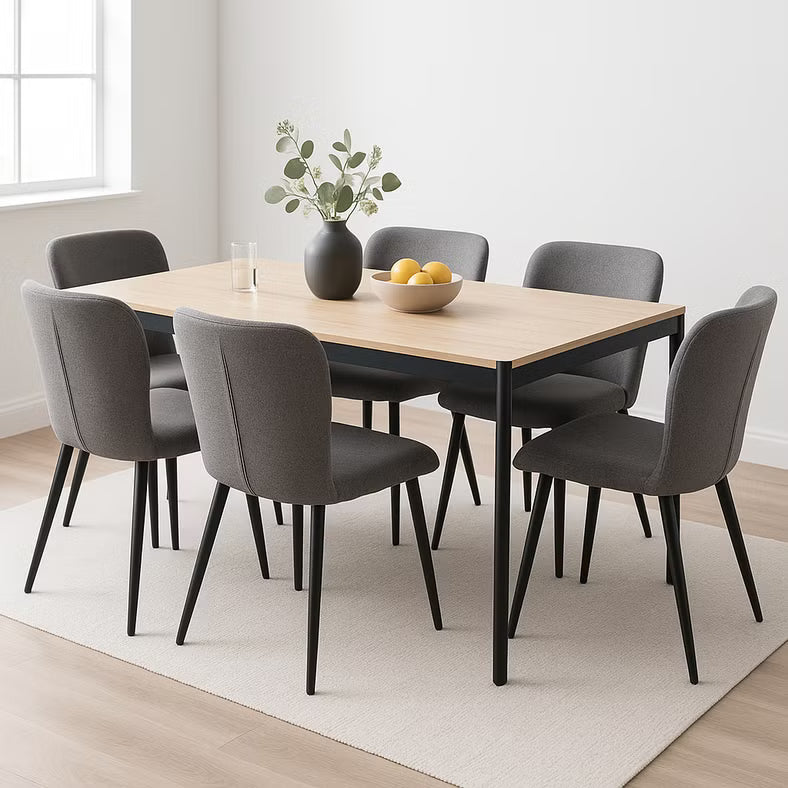 1+6 Seater Dining Set with Narumi Chairs – Natural Black