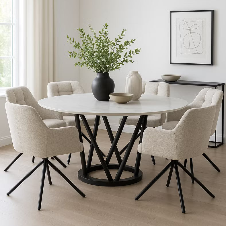 1+6 Seater Round Dining Set with Corina Chairs – White