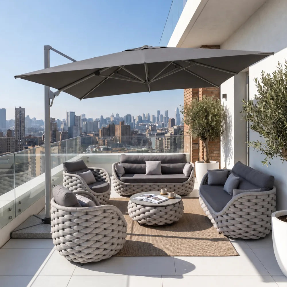 3x4m Aluminum Cantilever Outdoor Umbrella with Rotating Canopy & Marble Base – Grey UV-Resistant Garden Shade