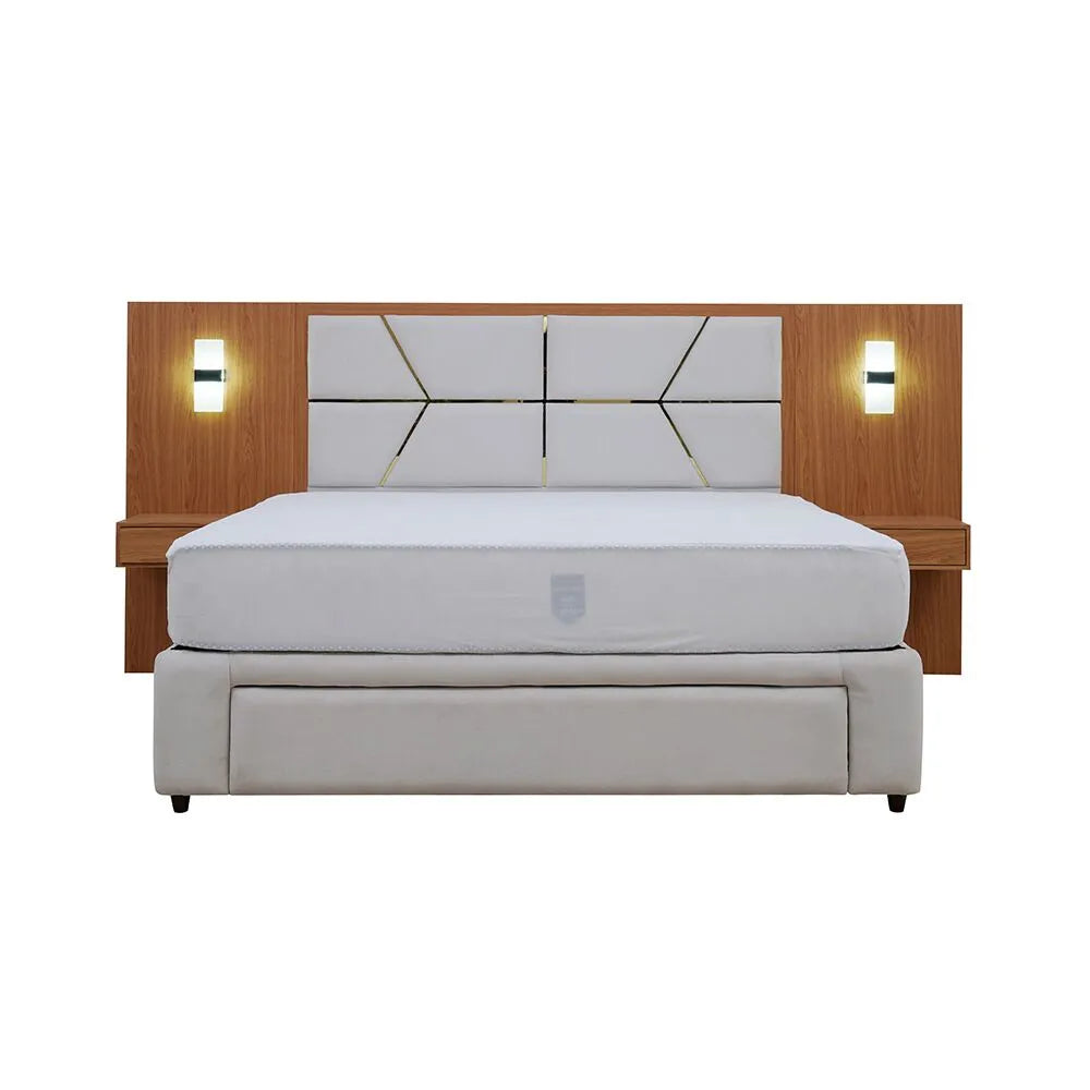 Elegant King Size Bed with Storage, Built-in lamp And Drawer