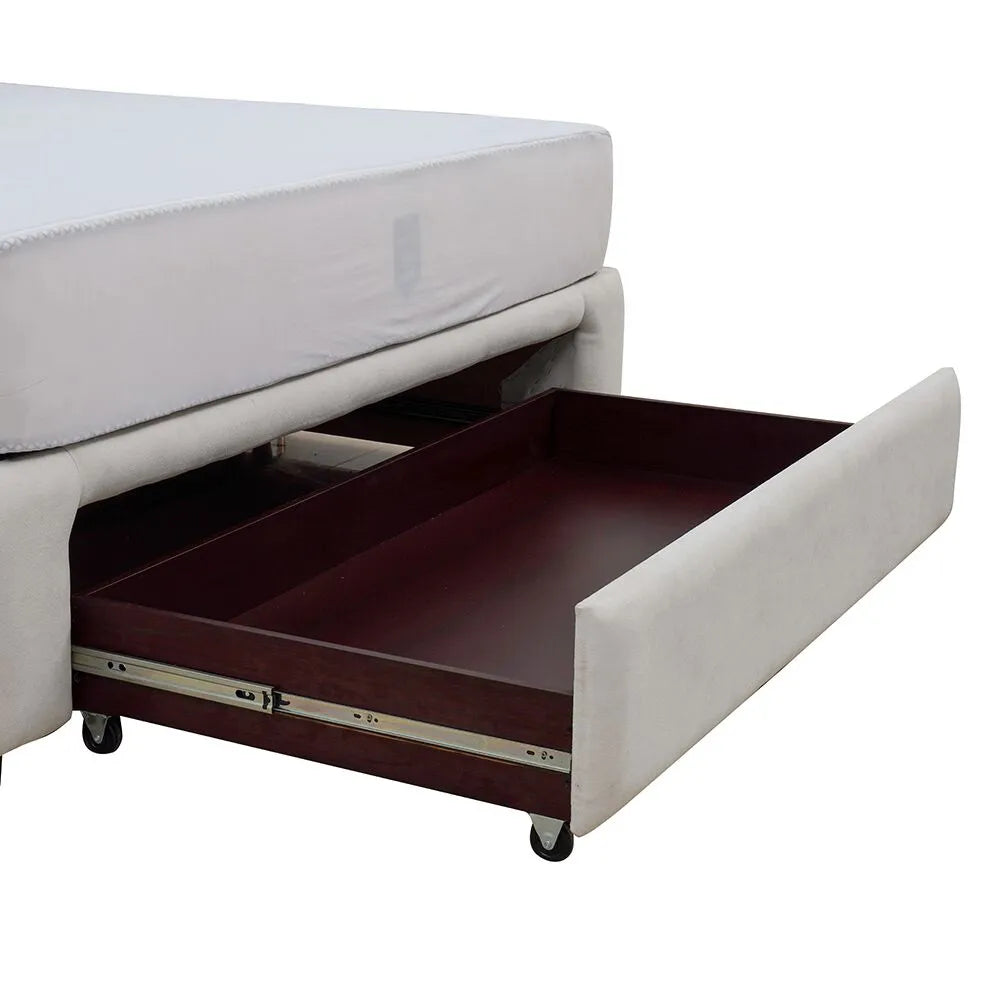 Elegant King Size Bed with Storage, Built-in lamp And Drawer