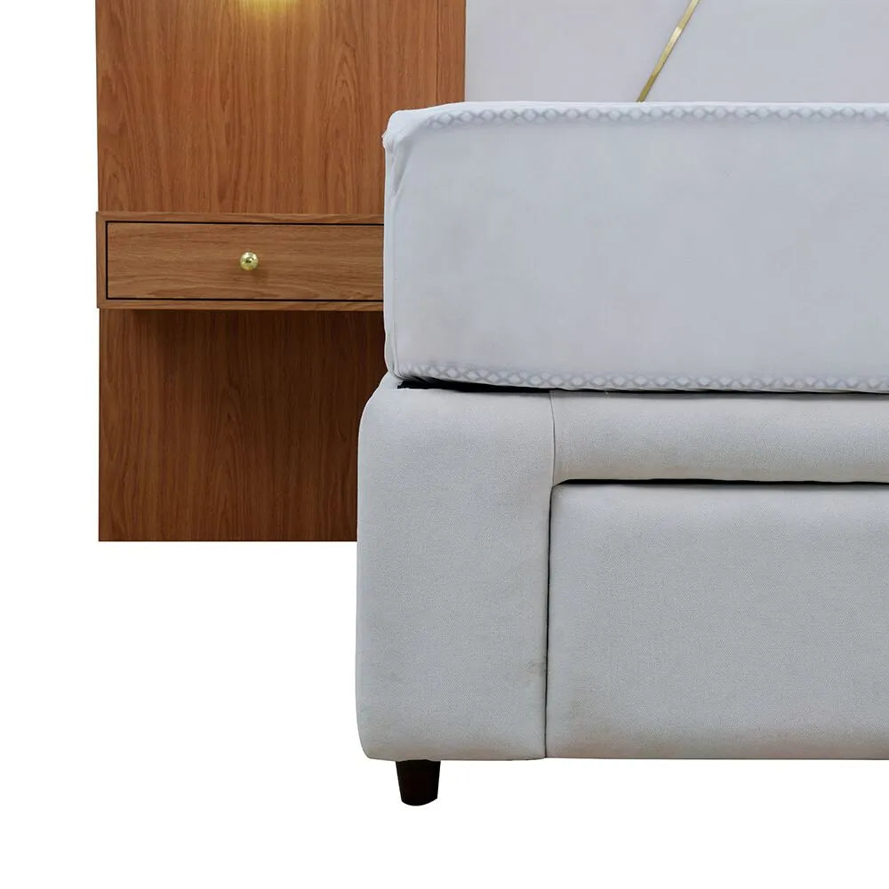 Elegant King Size Bed with Storage, Built-in lamp And Drawer
