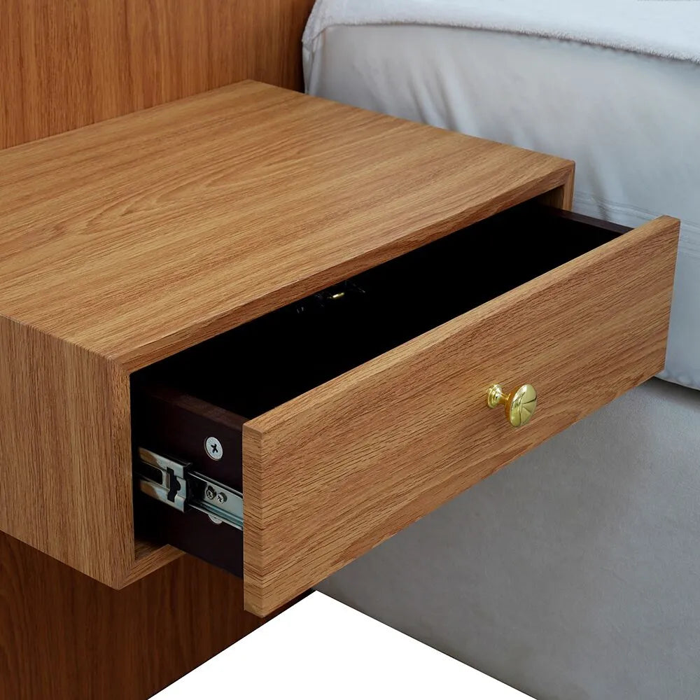 Elegant King Size Bed with Storage, Built-in lamp And Drawer