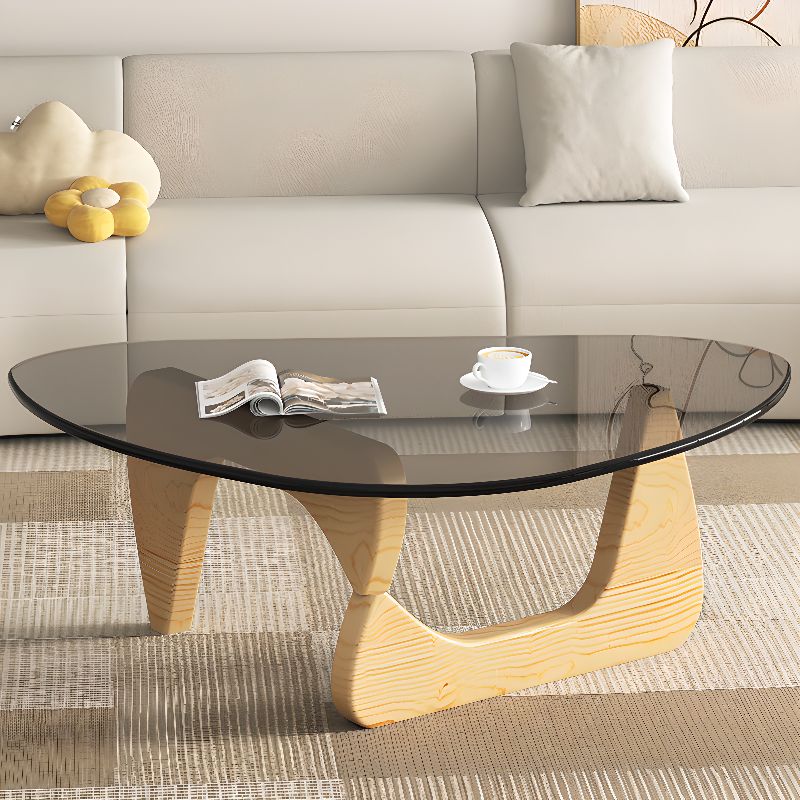 Modern Glass Coffee Table (Black Glass Top & Wood Base)