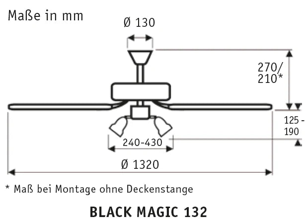 Black Ø132 Ceiling Fan With Pull Chain, 50Hz
