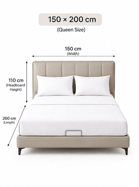 AP-34 Modern Upholstered Bed with Genuine Leather Headboard & PU Leather Frame – 150 × 200 cm / 180 × 200 cm