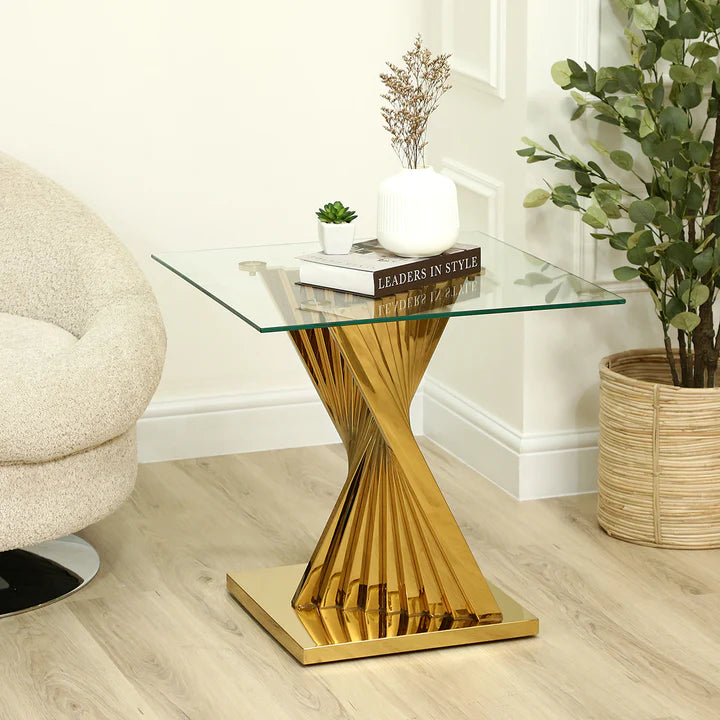 Side Table – Sintra Gold | Premium Glass & Gold Stainless Steel End Table