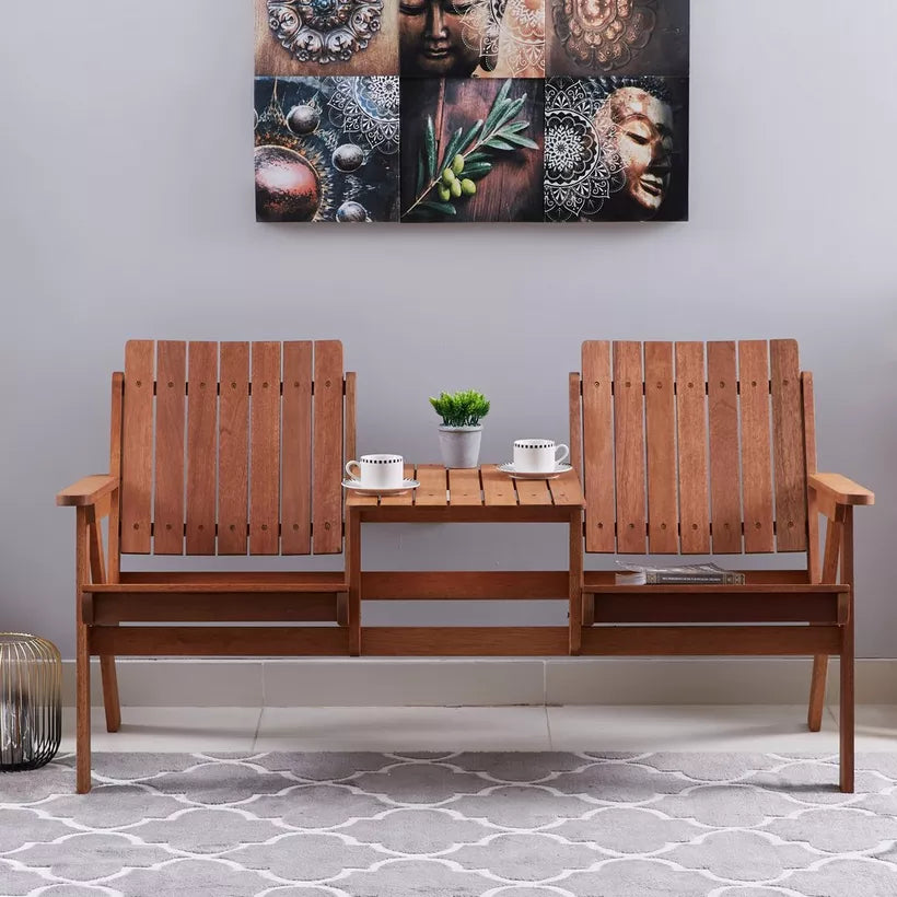 Handcrafted Outdoor 2-Seater Set – Solid Wood with Lacquered Finish