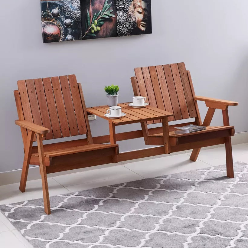 Handcrafted Outdoor 2-Seater Set – Solid Wood with Lacquered Finish
