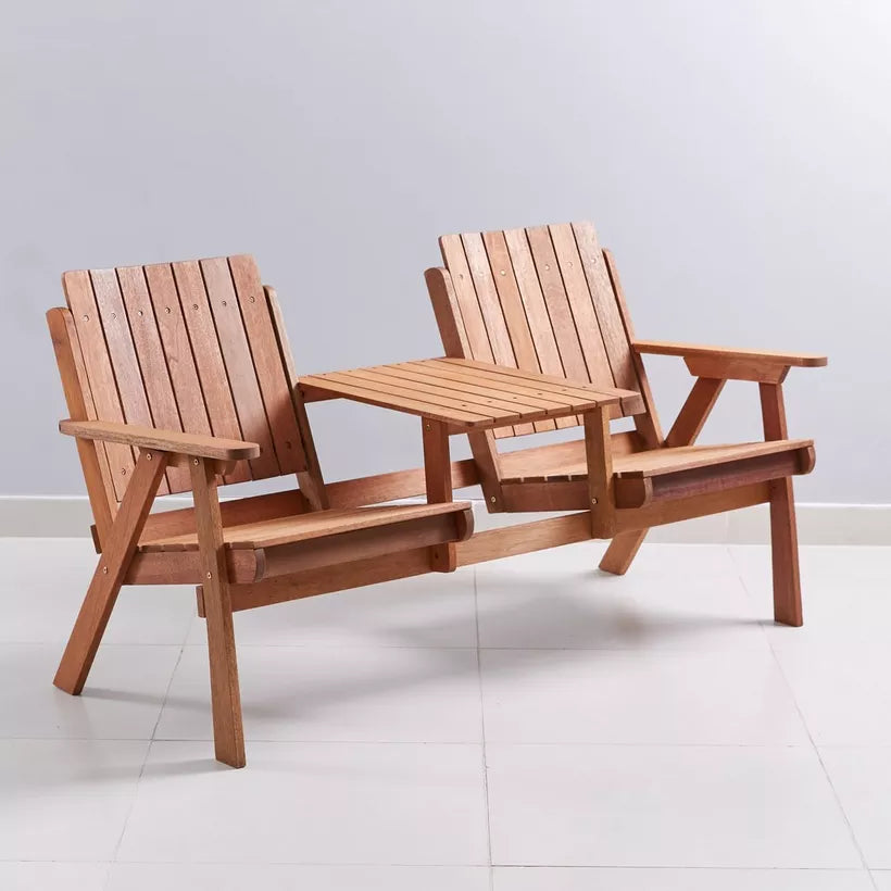 Handcrafted Outdoor 2-Seater Set – Solid Wood with Lacquered Finish