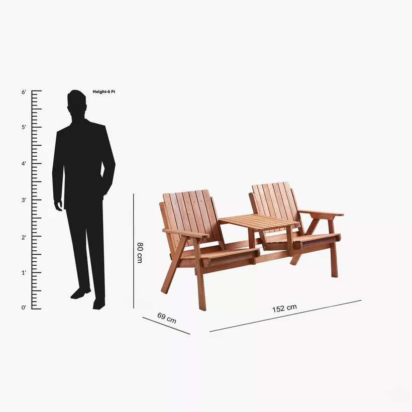 Handcrafted Outdoor 2-Seater Set – Solid Wood with Lacquered Finish