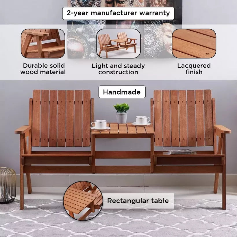 Handcrafted Outdoor 2-Seater Set – Solid Wood with Lacquered Finish