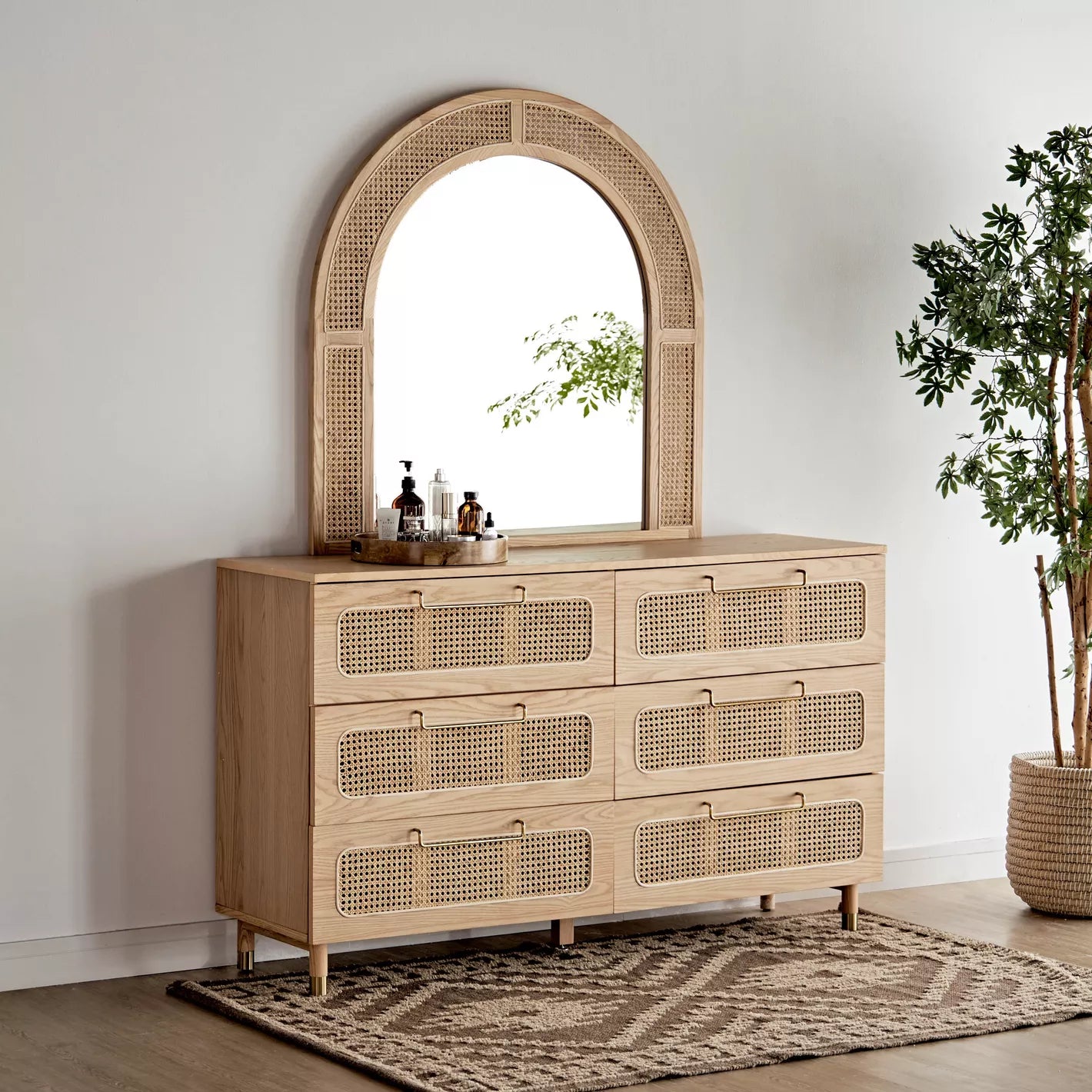 Solid Wood 6-Drawer Dresser With Mirror, Luxury Dressing Table For Organized Storage-GCC Home Center