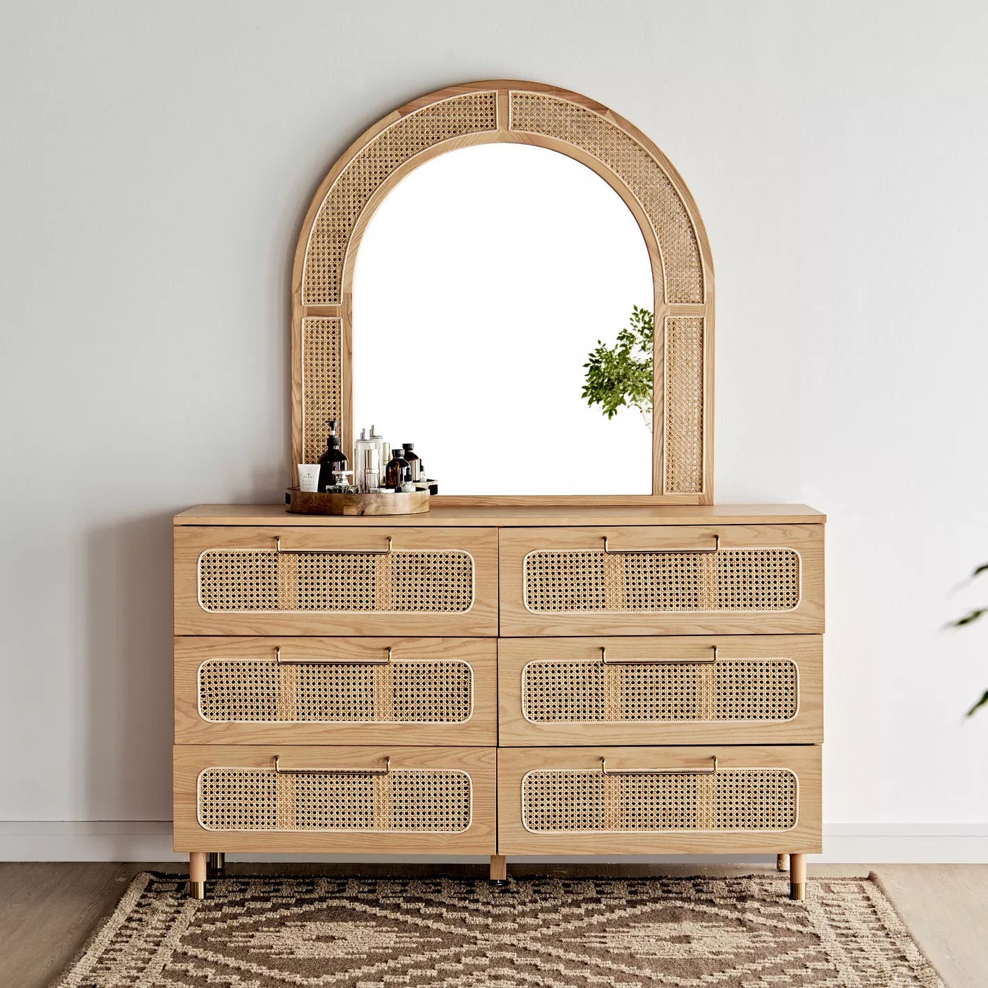 Solid Wood 6-Drawer Dresser With Mirror, Luxury Dressing Table For Organized Storage-GCC Home Center