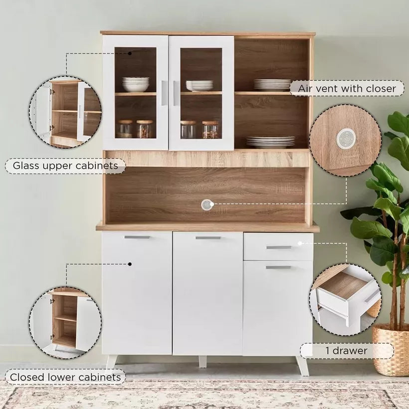 3-Door Kitchen Cabinet with Drawer and Hutch