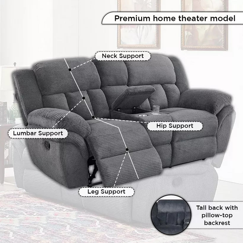 2-Seater Fabric Recliner with Console and 2 Cup Holders