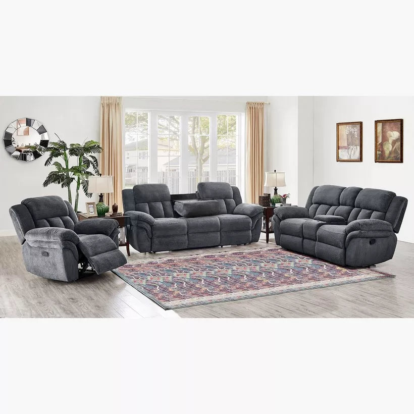 2-Seater Fabric Recliner with Console and 2 Cup Holders