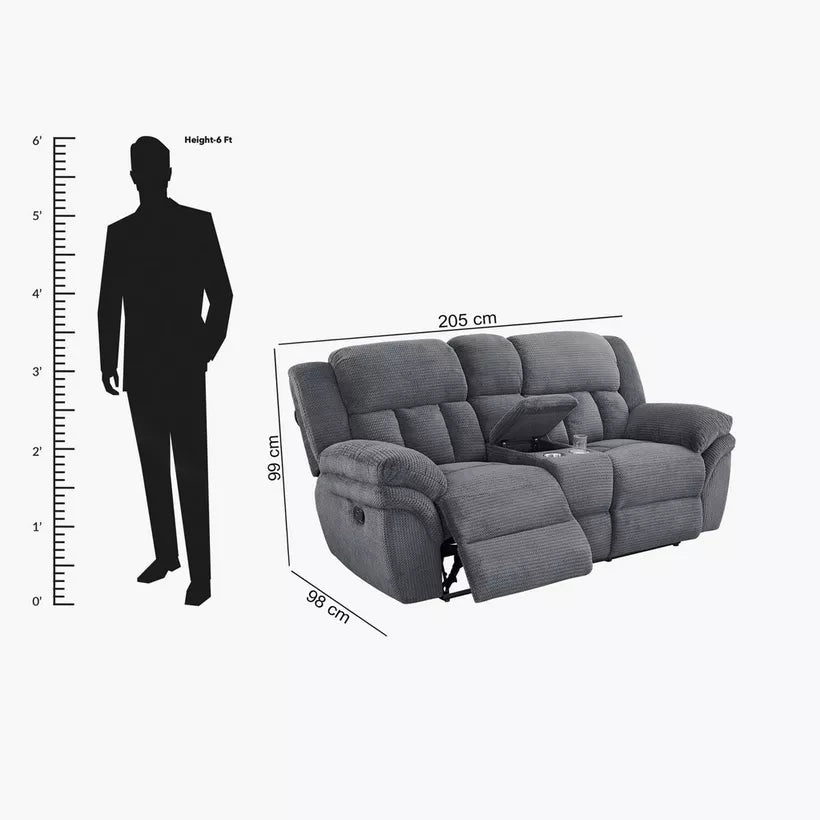 2-Seater Fabric Recliner with Console and 2 Cup Holders