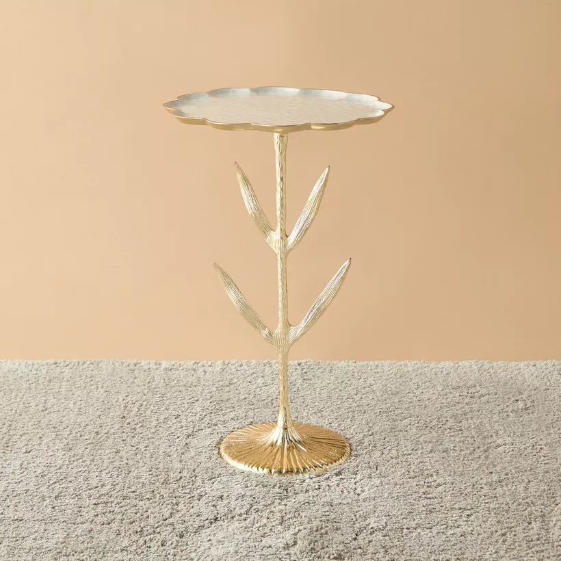 Glass Top Accent Table with Floral Base – 35x35x55 cm