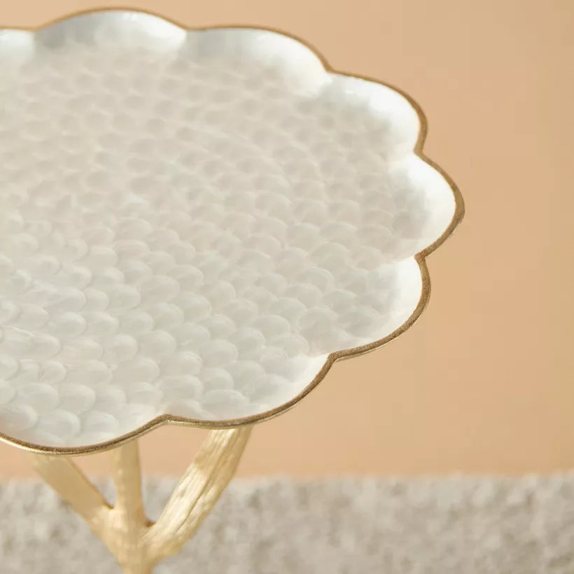 Glass Top Accent Table with Floral Base – 35x35x55 cm